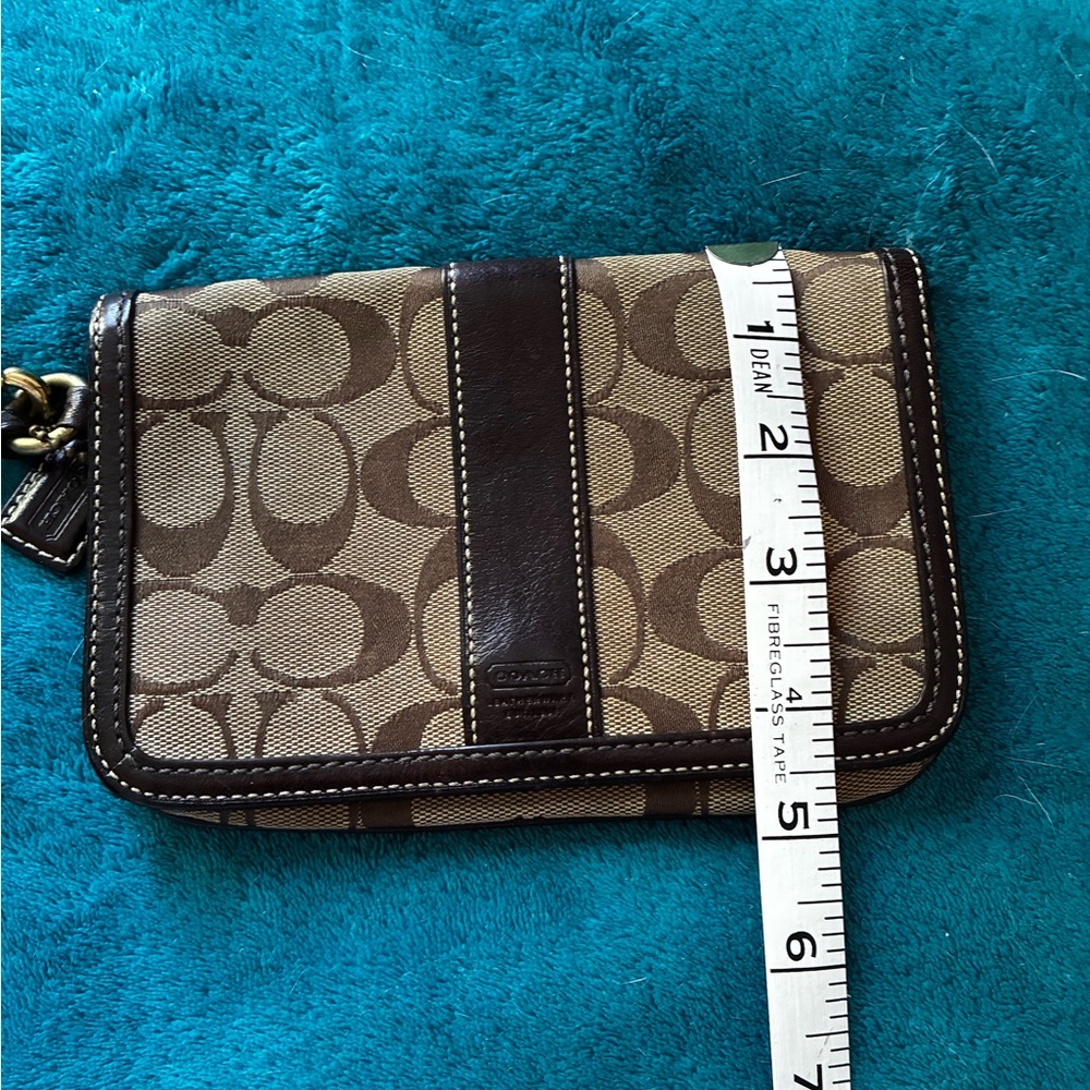 Coach Signature Brown and Tan Wristlet